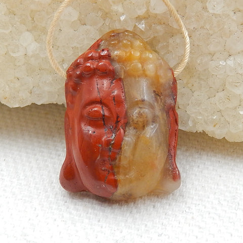 Red River Jasper Carved buddha head Pendant Bead, 24x17x7mm, 4.4g - MyGemGarden