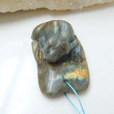 Handmade Labradorite Frog Pendant, Animal Carving, 49x28x16mm, 26.3g - MyGemGarden