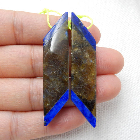 Nautual Labradorite Lapis Lazuli Glued Earrings Pair, 51x11x4mm10.6g - MyGemGarden