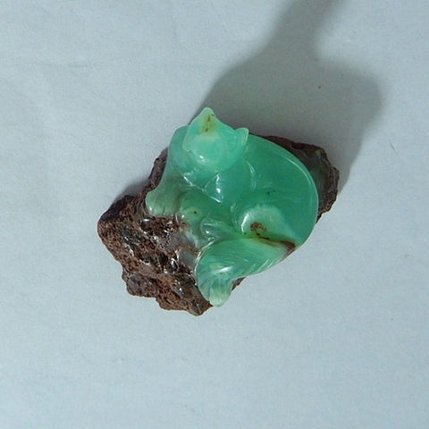 Carved Chrysoprase Gemstone Wolf Cabochon, 36x24x20mm, 12.6g - MyGemGarden