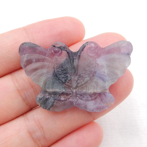 Handmade Carved Fluorite Butterfly Gemstone Cabochon, 39x24x6mm, 9.5g