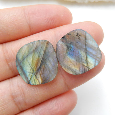 Natural Labradorite Gemstone Cabochon Pair, 17x17x3mm, 3.7g - MyGemGarden