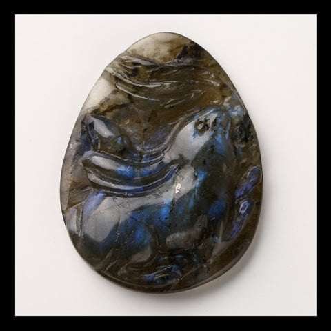 Labradorite Gemstone Rabbit Carved Ornament, 44x33x8mm, 15g - MyGemGarden