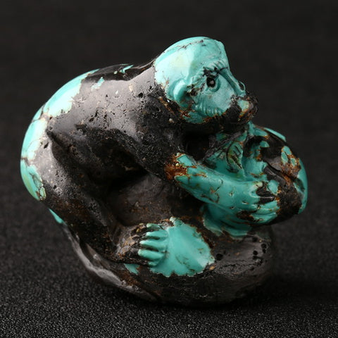 Turquoise Gemstone Monkey Carved Ornament, 50x32x68mm, 76g - MyGemGarden