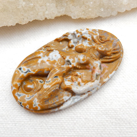 New design Ocean Jasper Carved Mermaid Pendant Beads, Fashion Pendant Jewelry, 56x32x7mm, 18g - MyGemGarden