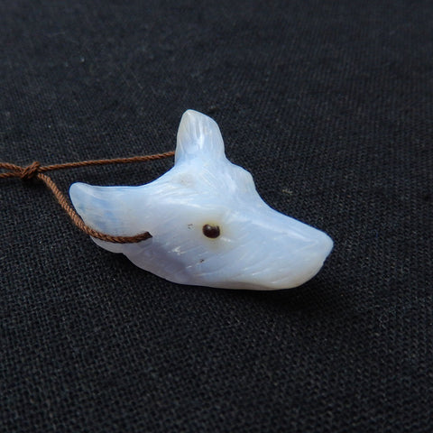 Handmade Blue Lace Agate Carved Wolf Head Pendant Stone, 30x23x12mm, 8.7g - MyGemGarden