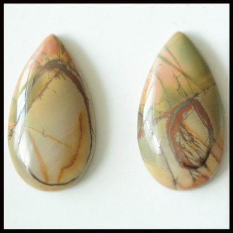 Natural Multi-Color Picasso Jasper Gemstone Cabochon Pair 36x20x7mm,16.25g - MyGemGarden