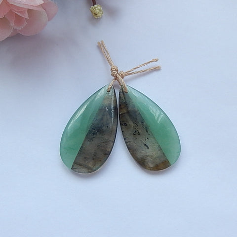 Labradorite And Green Aventurine Glued Gemstone Earrings Pair 34x18x4mm,8.3g - MyGemGarden