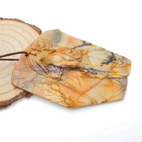 Gorgeous Pendant, Carved Multi-Color Picasso Jasper Gemstone Goddess Pendant, Sexy Lady, Carving Collection, 68x49x6mm, 17.4g - MyGemGarden