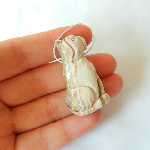 Carved Cat Lace Agate Pendant Bead, 41x21x9mm, 8.19g - MyGemGarden