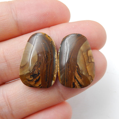 Natural Us Biggs Jasper Gemstone Cabochon Pair, 19x13x3mm, 3.2g - MyGemGarden