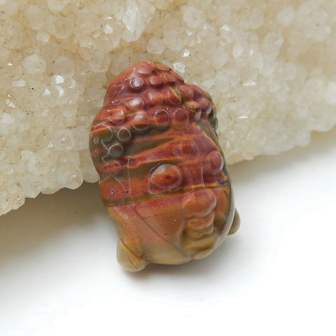 Carved Multicolor Picasso Jasper Gemstone Buddha Head Cabochon, 23x16x9mm, 5.6g - MyGemGarden