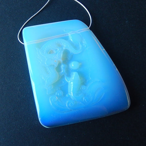 Carved Opalite Gemstone Dragon and fish Pendant, 53x47x6mm, 27.1g - MyGemGarden