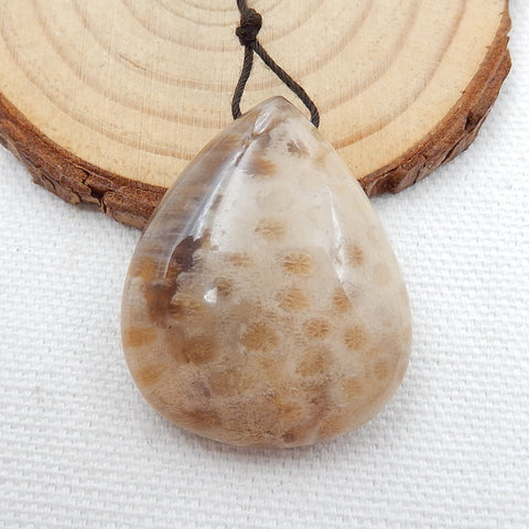 Natural Indonesian Fossil Coral Drilled Teardrop Gemstone Pendant Bead, 34x28x12mm, 14.4g - MyGemGarden