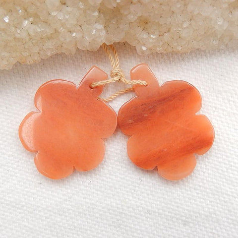 Red Aventurine Carved flower Earrings Stone Pair, stone for earrings making, 28x21x3mm, 5.5g - MyGemGarden