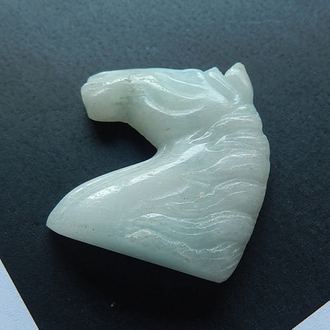 Natural Amazonite Carved Horse Head Gemstone Cabochon, 24x29x11mm, 18g - MyGemGarden