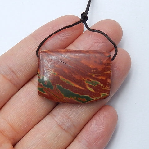 Natural Multi-Color Picasso Jasper Drilled Gemstone Pendant Bead, 30x22x7mm, 9.9g - MyGemGarden