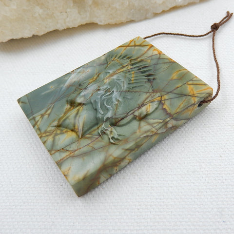 New, Carved Gemstone Multi-Color Picasso jasper Pendant , 51x41x11mm, 48.5g - MyGemGarden