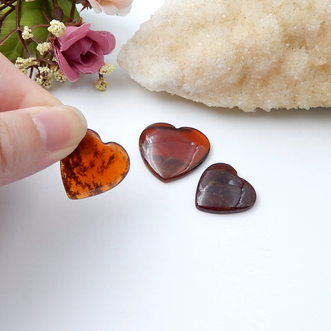 3 Pcs Garnet Heart-Shaped Cabochon 26x25x4mm,21x21x4mm,13g - MyGemGarden