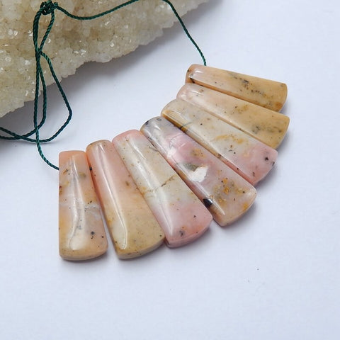 7 PCS Pink Opal Gemstone Pendant Bead Set, 33x12x6mm, 25.5g - MyGemGarden