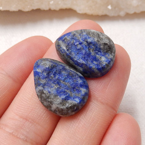 Blue Lapis Lazuli Gemstone Cabochon Pair, 19x14x5mm, 5.3g - MyGemGarden