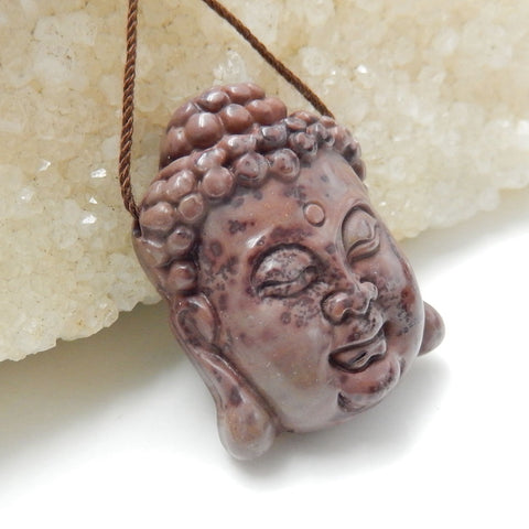 Carved Chohua Jasper Gemstone Buddha Head Pendant Stone, 31x24x11mm, 12.1g - MyGemGarden