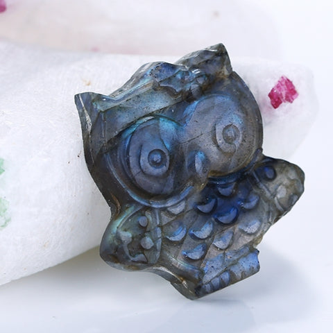 Carved Labradorite OWL Cabochon, 25x25x5mm, 5.14g - MyGemGarden