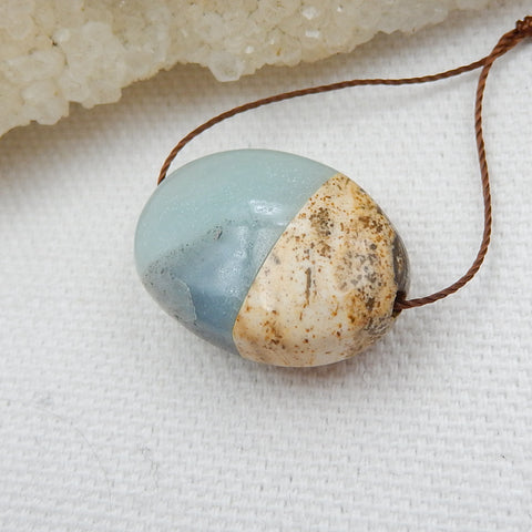 Natural Amazonite And Picture Jasper Oval Glued Pendant Bead, 23x17x10mm, 5.7g - MyGemGarden