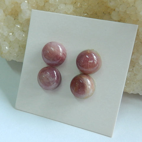 4 pcs Pink Tourmaline 9mm round cabochons, 9x9x5mm, 3.6g - MyGemGarden