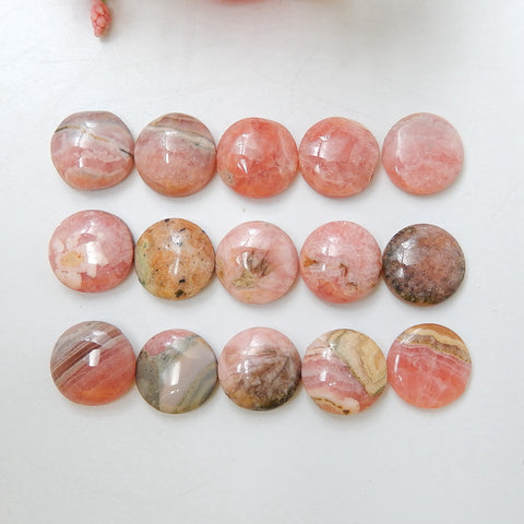 15 pcs Argentina Rhodochrosite Round Gemstone Cabochons, 12x5mm, 12x3mm, 19.3g - MyGemGarden