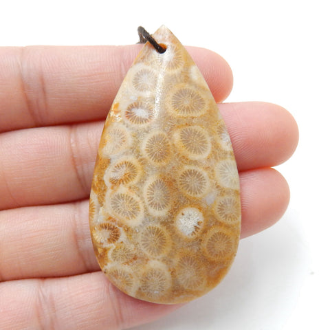 Indonesian Fossil Coral Teardrop Gemstone Pendant, Natural Stone, 52x29x7mm, 12.7g - MyGemGarden