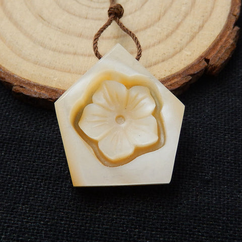 New Design!  Carved M.O.P Gemstone Flower Pendant Bead, 26x23x7mm, 6g - MyGemGarden