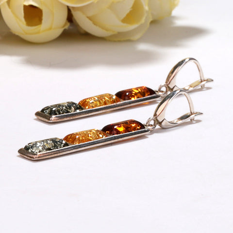 New Design Hot Sale 925 Silver with Natural Amber Gemstone Earrings 6.4g - MyGemGarden