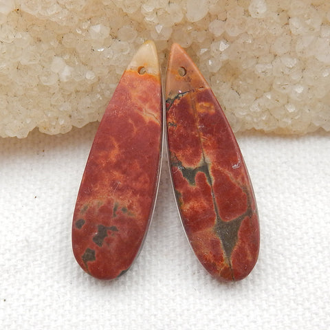 Teardrop Multicolor Picasso Jasper and White Quartz Glued Gemstone Earrings Stone Pair, 33x10x4mm, 5.1g