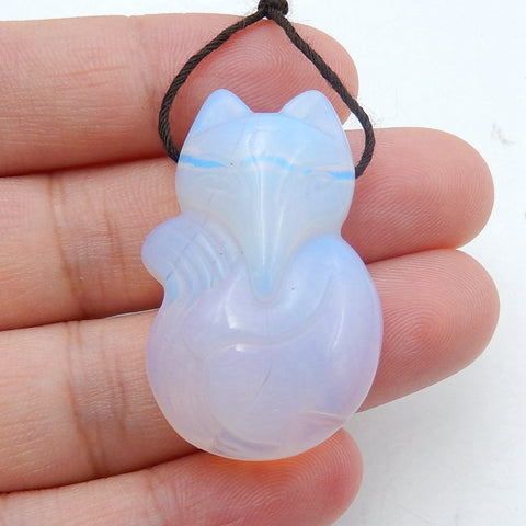 Carved Opalite Gemstone Fox Pendant , Fox Jewelry, 35x22x10mm, 11.4g - MyGemGarden