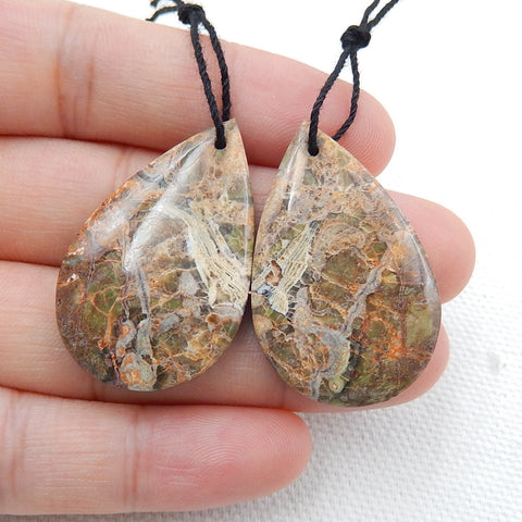 Natural Mushroom Jasper Teardrop Earrings Pair, stone for Earrings making, 35x22x5mm, 9.6g - MyGemGarden