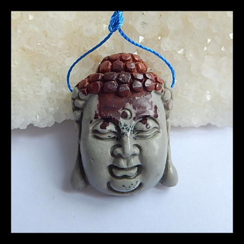 Carved Chohua Jasper Gemstone Buddha Head Pendant, 30x23x10mm, 9.5g - MyGemGarden