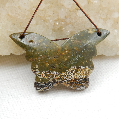 Handmade Ocean Jasper Butterfly Pendant, Animal Carving, 42x25x6mm, 9.1g - MyGemGarden