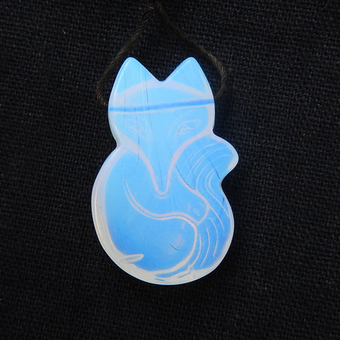 Carved Opalite Gemstone Fox Pendant , Fox Jewelry, 35x22x10mm, 11.4g - MyGemGarden