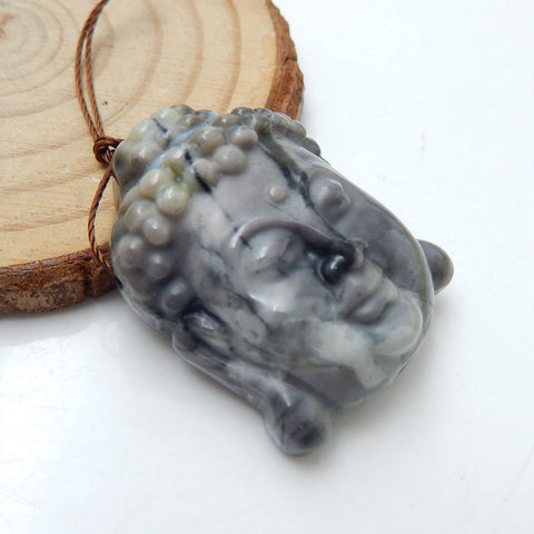 Picasso Jasper Carved buddha head Pendant Bead, 31x24x11mm, 13.2g - MyGemGarden