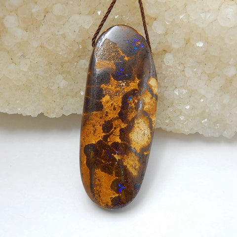 New, Natural Boulder opal Drilled Gemstone Pendant Bead, 44x18x10mm, 11.8g - MyGemGarden