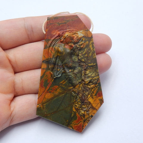 New design Multi-Color Picasso jasper Carved Gemstone Pendant Bead, 71x40x10mm, 38.8g - MyGemGarden