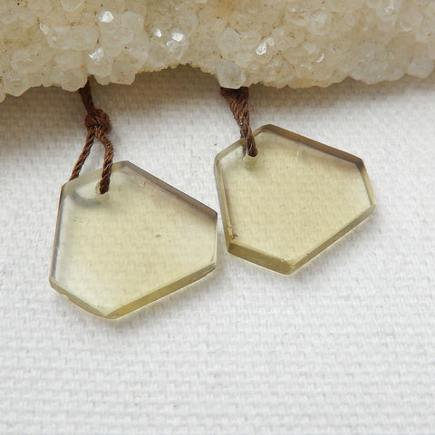 Natural Yellow Quartz Earrings Stone Pair, Stone For Earrings Making, 17x14x3mm, 3g - MyGemGarden