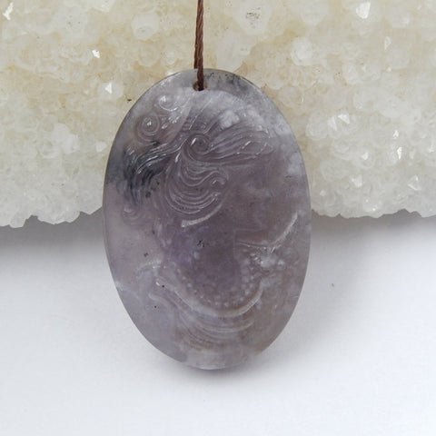 Ocean Jasper Carved Beautiful Girl Pendant Bead, 32x22x9mm, 9.3g - MyGemGarden