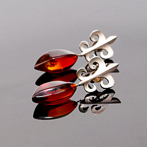 New Design Hot Sale 925 Silver with Natural Amber Gemstone Earrings 6.6g - MyGemGarden