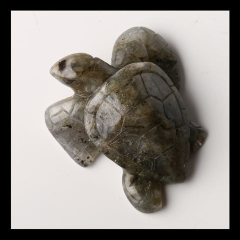 Labradorite Gemstone Turtle Carved Ornament, 44x39x17mm, 140ct - MyGemGarden