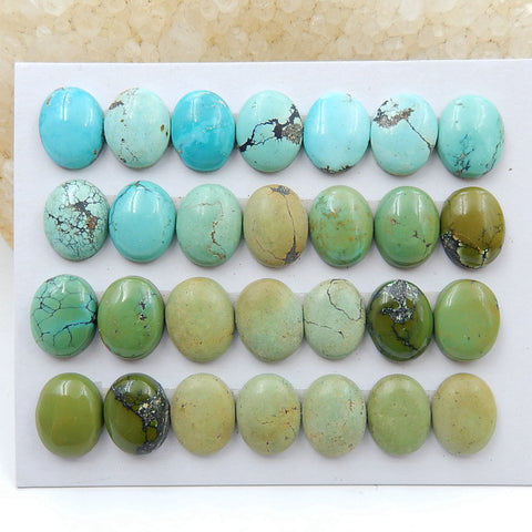 28 PCS Natural Oval Turquoise Gemstone Cabochons, 11x8x3mm, 13.2g - MyGemGarden