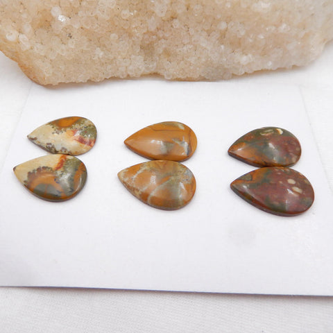 3 Pair Us Biggs Jasper Pear Gemstone Cabochon, 23x16x4mm, 13.6g