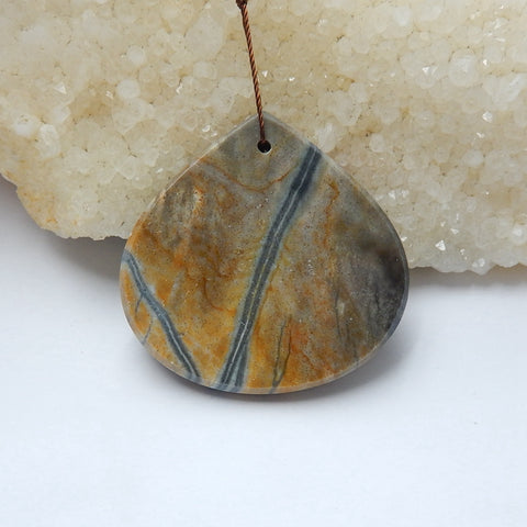 Natural Picasso Jasper Drilled Gemstone Pendant Bead, 42x43x5mm, 18.8g - MyGemGarden