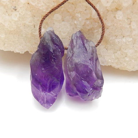 Nugget Amethyst Earrings Stone Pair, stone for earrings making, 28x12x10mm, 7.6g